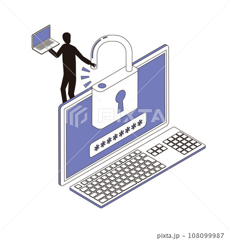 PCに不正ログインされるイメージイラスト PCに不正ログインされるイメージイラスト 108099987