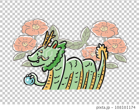 龍在山茶花背景的插圖2024年龍年新年 龍在山茶花背景的插圖2024年龍年新年 108101174
