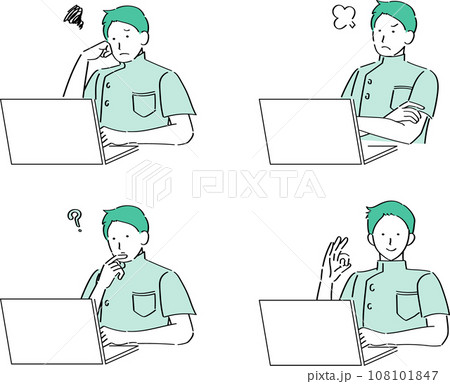 PCを操作する色々な表情の男性医師・看護師 108101847