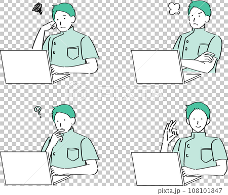 PCを操作する色々な表情の男性医師・看護師 108101847