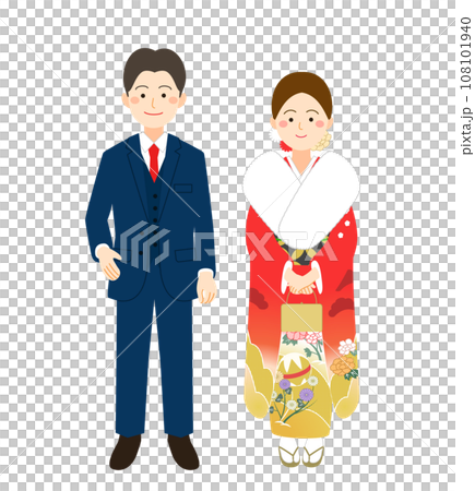 Men and women wearing suits and furisode Men and women wearing suits and furisode 108101940