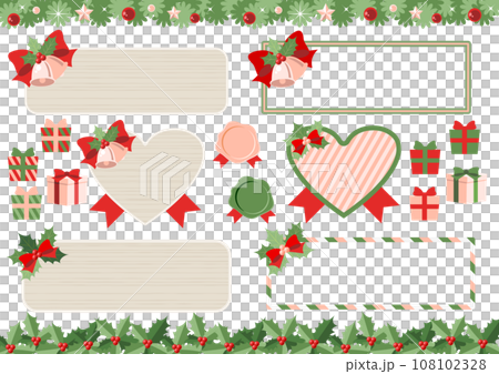Christmas, frame, set, wood grain, line, illustration, cute, present, pink 108102328