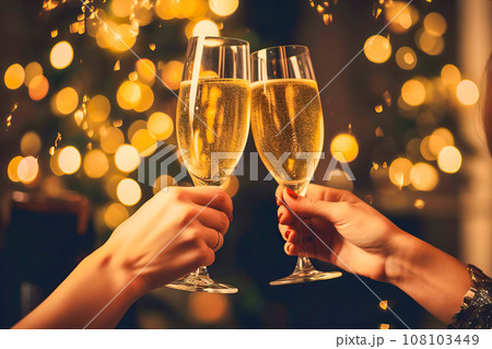 Celebrating Together: Friends with Champagne at Party. Generative AI. 108103449