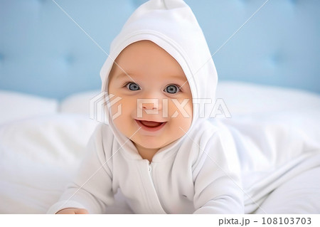 Heavenly Colours Baby's Stunning Blue Eyes, Closeup. Generative AI 108103703