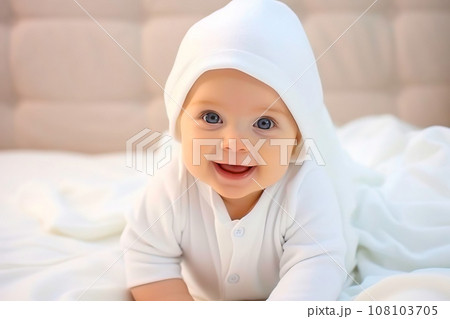 A Resting Angel Baby with Brilliant Blue Eyes. Generative AI 108103705