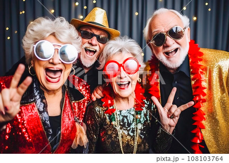 Friends Celebrating New Year's Eve Together. Generative AI. 108103764