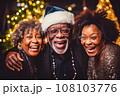 Joyful New Year Party with Senior Friends in Their 70s. Generative AI. 108103776