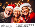Cheers to the New Year: Senior Friends in Their 70s. Generative AI. 108103777