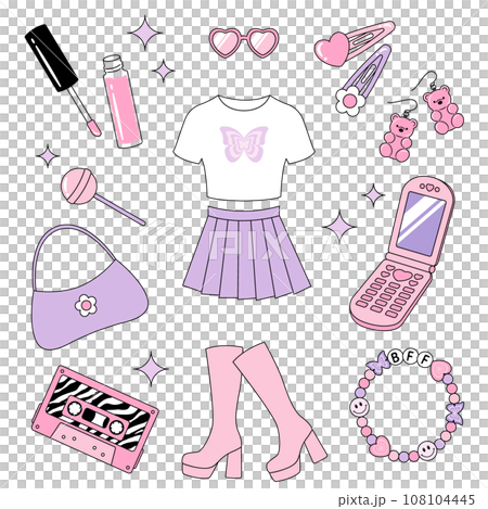 Y2K 90 年代風格服裝和配件插圖集 108104445