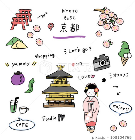 京都の手描きのアイコンセット 108104769