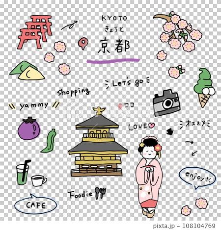 京都の手描きのアイコンセット 108104769