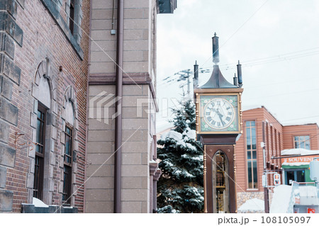Otaru Music Box Museum and stream Clock with Snow in winter season. landmark and popular for attractions in Hokkaido, Japan. Travel and Vacation concept 108105097