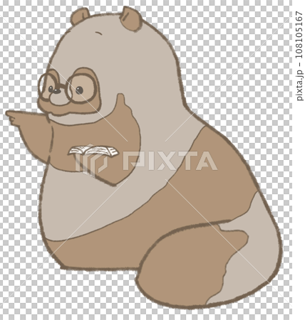 戴著眼鏡的浣熊拿著一本書指著 戴著眼鏡的浣熊拿著一本書指著 108105167