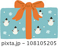 Christmas gift box with blue snowman and orange color ribbon hand drawn 108105205