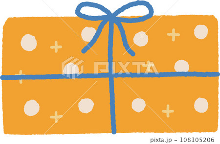 Christmas gift box with orange and blue color ribbon hand drawn 108105206