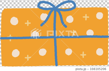 Christmas gift box with orange and blue color ribbon hand drawn 108105206