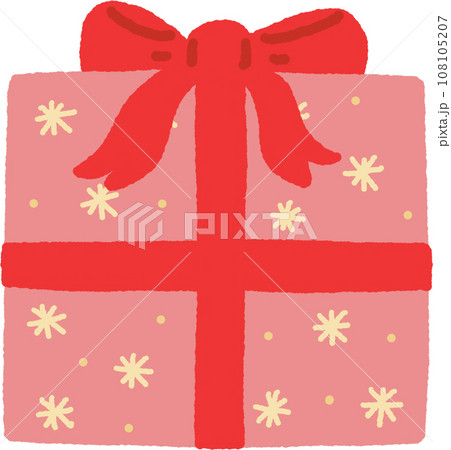 Christmas gift box with pink and red ribbon color hand drawn Christmas gift box with pink and red ribbon color hand drawn 108105207