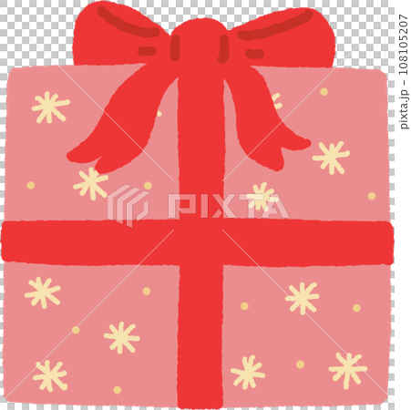 Christmas gift box with pink and red ribbon color hand drawn 108105207