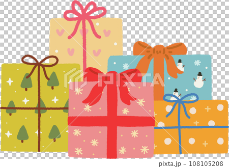 A bunch of colorful gift box Christmas hand drawn 108105208