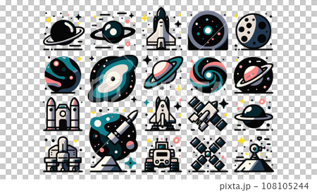 宇宙開発系のアイコンセット(生成AI) 108105244