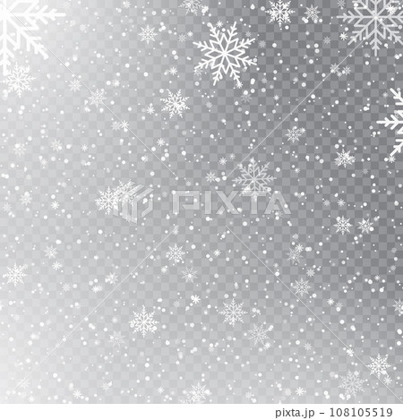Xmas and New Year pattern with falling snowflakes on transparent background. Vector 108105519