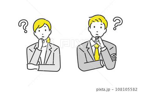 考えているポーズの男性と女性のビジネスパーソン 考えているポーズの男性と女性のビジネスパーソン 108105582