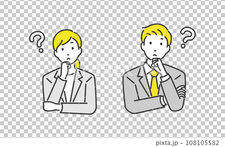 考えているポーズの男性と女性のビジネスパーソン 考えているポーズの男性と女性のビジネスパーソン 108105582