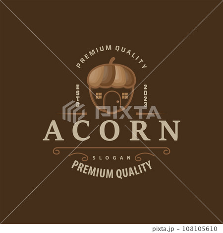 Acorn Logo, Nut Design With Oak Leaves Simple, Templet Illustration Vector Acorn Logo, Nut Design With Oak Leaves Simple, Templet Illustration Vector 108105610