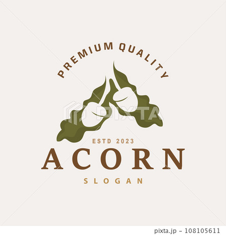 Acorn Logo, Nut Design With Oak Leaves Simple, Templet Illustration Vector Acorn Logo, Nut Design With Oak Leaves Simple, Templet Illustration Vector 108105611