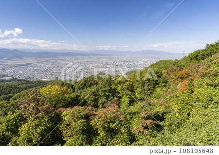 西蔵王公園の展望広場からみた山形市内　俯瞰　山形県山形市 108105648