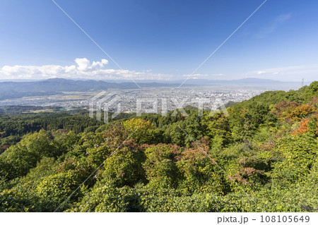 西蔵王公園の展望広場からみた山形市内 俯瞰 山形県山形市 西蔵王公園の展望広場からみた山形市内 俯瞰 山形県山形市 108105649