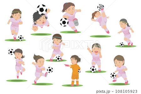 女子サッカー選手　イラストセット 108105923