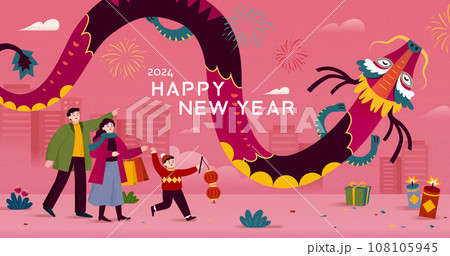 Shopping people and colorful dragon 108105945