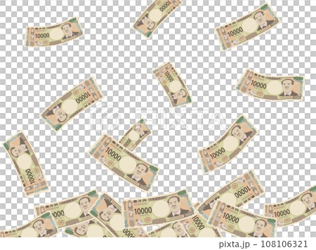 ひらひら舞う一万円札のイラスト 108106321