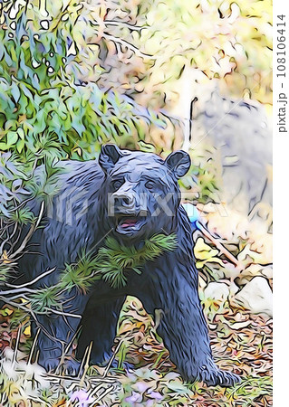 パステル調　”庭園に出没する大きな熊　イメージ”　イラストイメージ 108106414