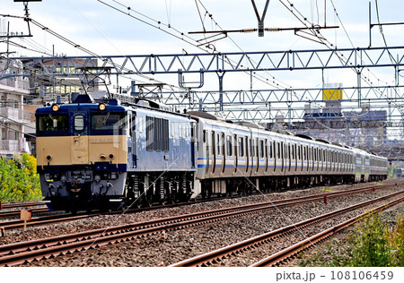東海道本線 大船ー戸塚 JR東日本 EF64-1032(新潟)+E217系 Y-20編成(大船) 東海道本線 大船ー戸塚 JR東日本 EF64-1032(新潟)+E217系 Y-20編成(大船) 108106459