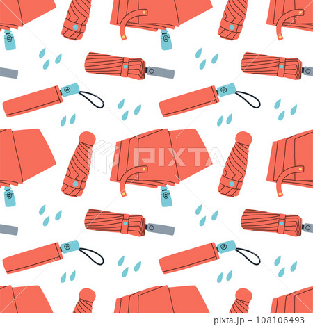 Hand drawn umbrella pattern. Cute and colorful vector umbrella seamless pattern for kids clothing and paper products 108106493
