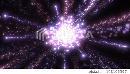 Abstract purple energy fireworks particle salute magical bright glowing futuristic hi-tech with blur effect and bokeh background 108106597