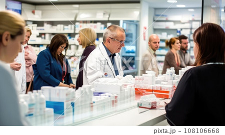 Pharmacist advises customers in the pharmacy Pharmacist advises customers in the pharmacy 108106668