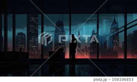 Dark figures of people on the background of the night city 108106853