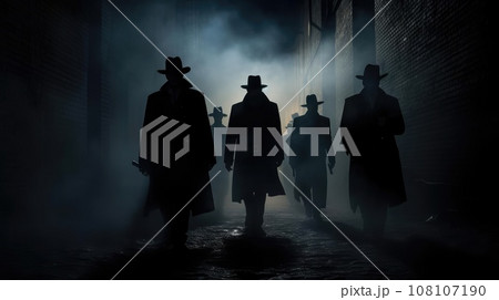 Several dark silhouettes of criminal people Several dark silhouettes of criminal people 108107190