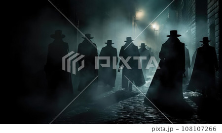 Several dark silhouettes of criminal people 108107266