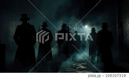 Several dark silhouettes of criminal people 108107319