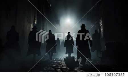 Several dark silhouettes of criminal people 108107325