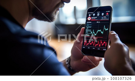 Man with smartphone and health tracking app Man with smartphone and health tracking app 108107326