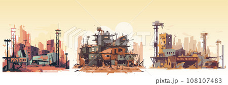 Abstract flat vector illustration of postapocalypse city. Abstract flat vector illustration of postapocalypse city. 108107483