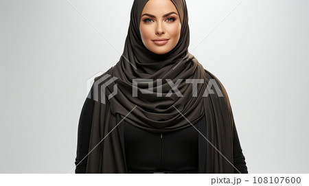 Full Body Shot of a Stylish Muslim Woman Wearing Oversized Black Clothing on a White Background AI Generated Full Body Shot of a Stylish Muslim Woman Wearing Oversized Black Clothing on a White Background AI Generated 108107600