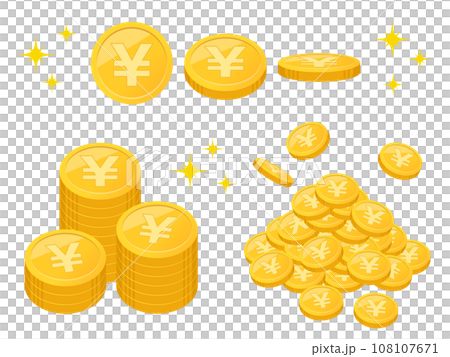 設定金日圓硬幣的插圖 108107671