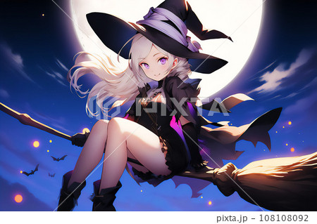 箒で空を飛ぶ魔女 [AI生成画像]のイラスト素材 [108108092] - PIXTA
