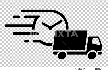 Moving delivery truck and clock icon material 108108296